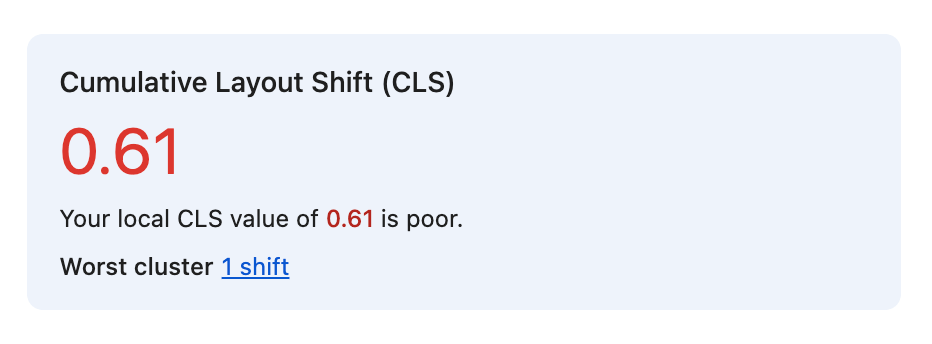 Screenshot showing CLS of 0.61