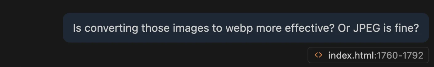 Asking Copilot about the effectiveness of WebP vs JPEG format